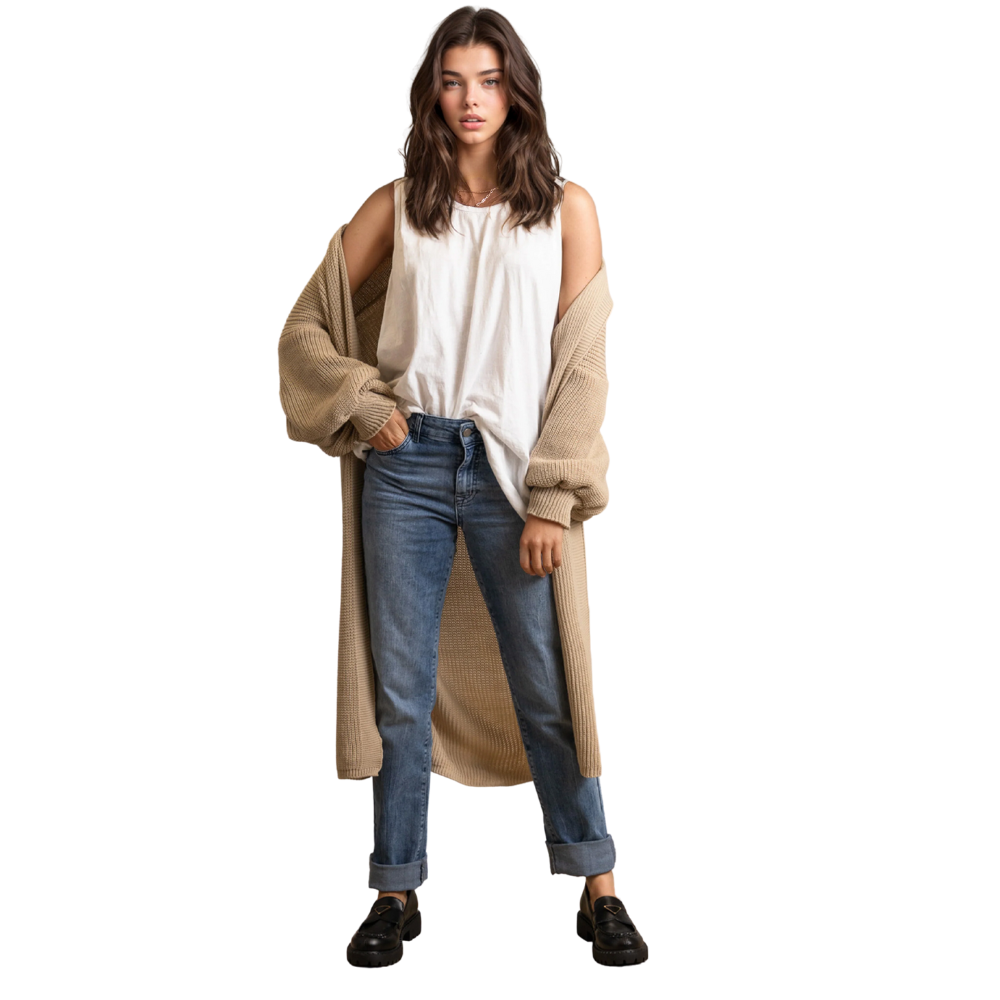 Balloon Sleeve Long Cardigan